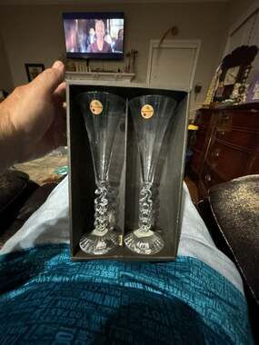 Set of Two Cristal d'Arques Millennium Champagne Flutes, 2000